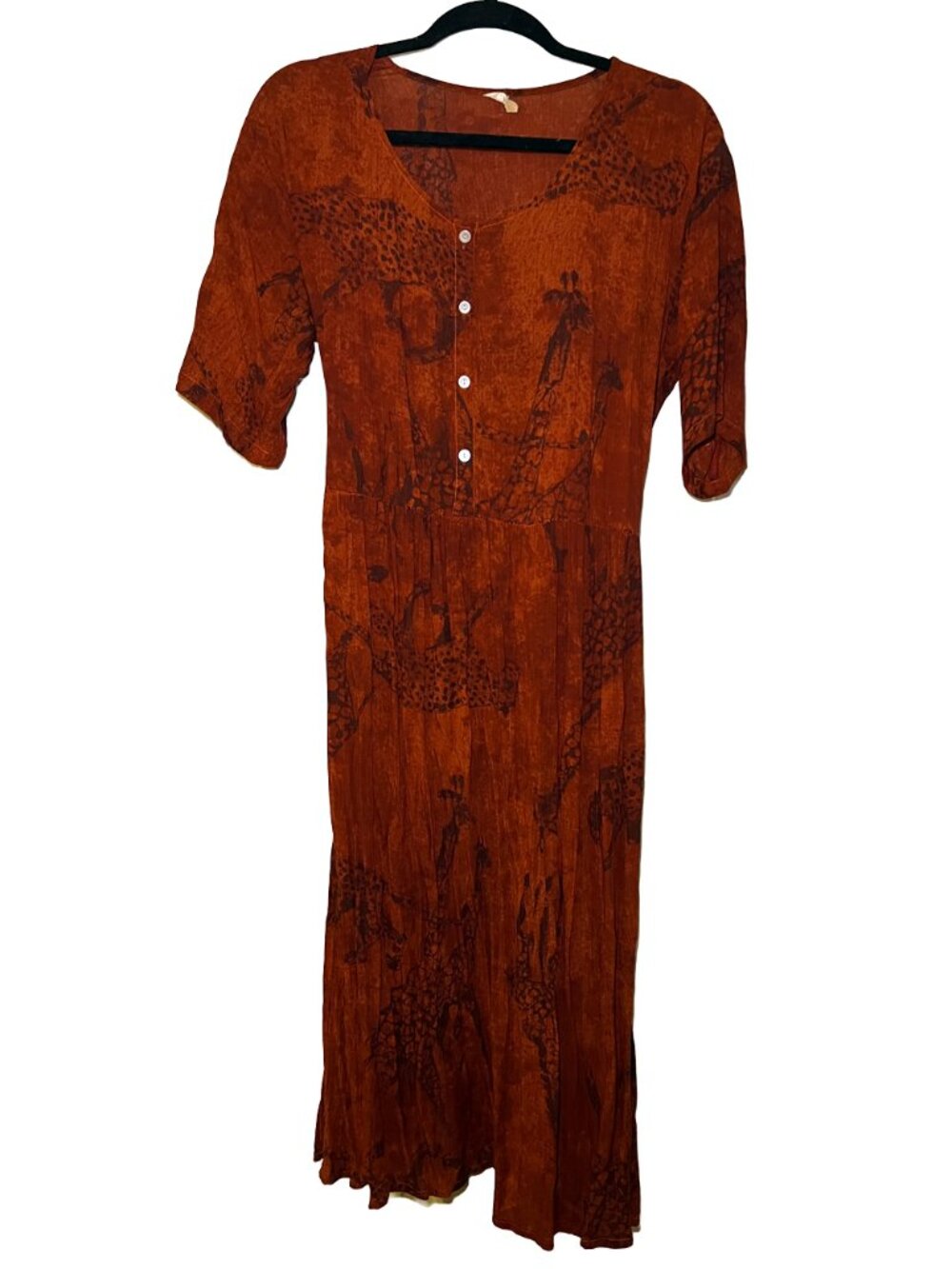 Vintage Animal Print Midi Dress Rust Giraffe Cheetah Boho Size 10